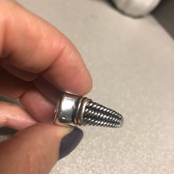 Sterling and gold cable, Amber ring. Sz 8 - Picture 8 of 8